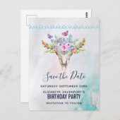 Carte Postale Boho Crâne avec un bouquet floral Save the Date (Devant / Derrière)