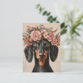 Carte Postale Boho Dackel avec couronne de fleurs (Debout devant)