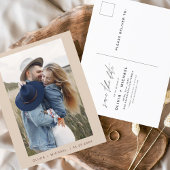 Carte Postale Boho Enregistrer la date Photo Script minimal