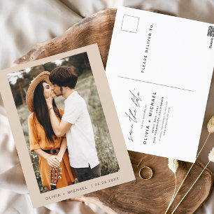 Carte Postale Boho Enregistrer la date Photo Script minimal