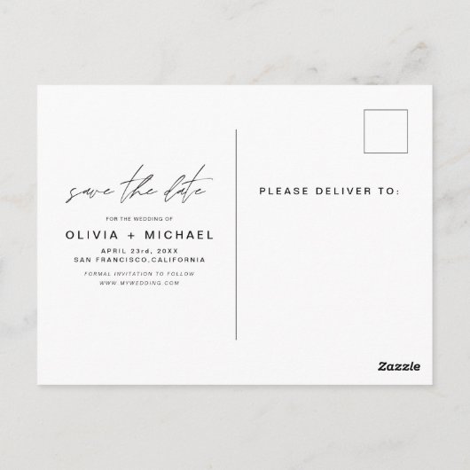 Carte Postale Boho Enregistrer la date Photo Script minimal (Dos)