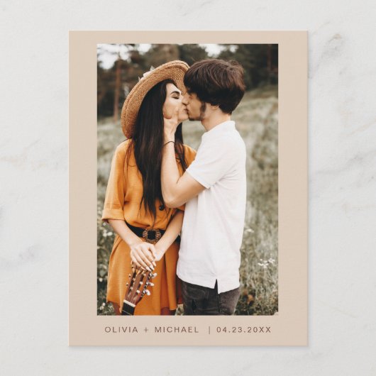 Carte Postale Boho Enregistrer la date Photo Script minimal (Devant)