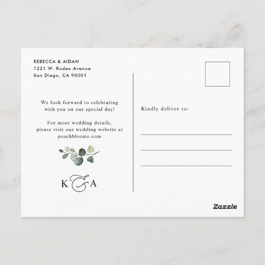 Carte Postale Boho Eucalyptus Verdure Mariage Enregistrer la dat (Dos)