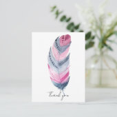 Carte Postale Boho Feather Rose Gris Aquarelle Merci (Debout devant)