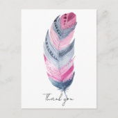 Carte Postale Boho Feather Rose Gris Aquarelle Merci (Devant)