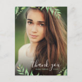 Carte Postale Boho Feuilles Graduation Photo Merci Postcard (Devant)