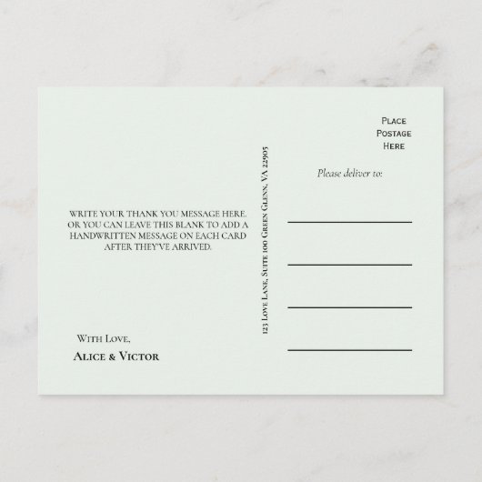 Carte Postale Boho Fleur sauvage Fern Mint Green Mariage Merci (Dos)