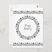 Carte Postale Boho fleurs Wreath Black and White salutations (Devant / Derrière)
