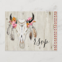 Boho Floral Antler Crâne Russe Bois Mariage RSVP