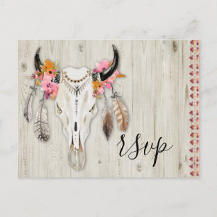Carte Postale Boho Floral Antler Crâne Russe Bois Mariage RSVP