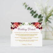 Carte Postale Boho Floral Bourgogne Détails du Mariage Insérer u (Debout devant)