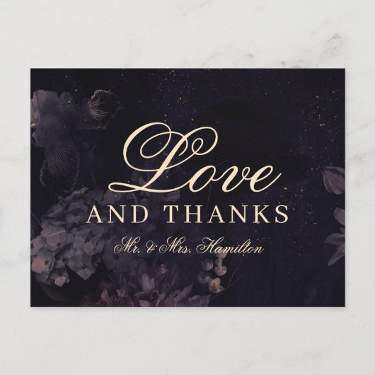 Carte Postale Boho floral foncé violet gothique Mariage Merci (Devant)