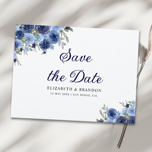 Carte Postale Boho Floral in Midnight Blue – Rustic Wedding