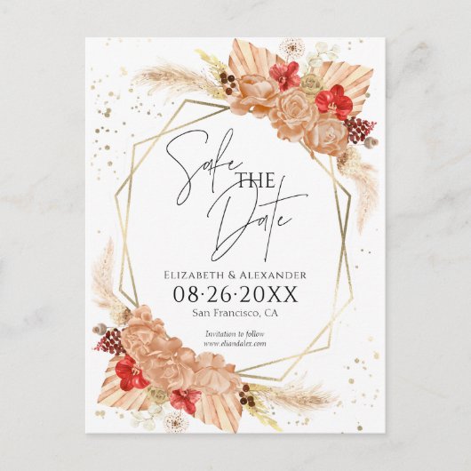 Carte Postale Boho Floral | Mariage en terre cuite Enregistrer l (Devant)