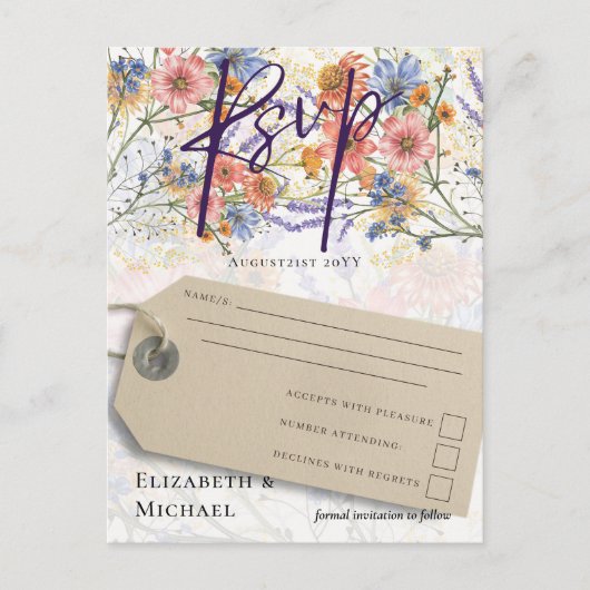 Carte Postale Boho Floral RSVP (Devant)