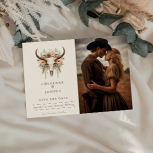 Carte Postale Boho Floral Skull Western Wedding Enregistrer la d