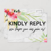 Carte Postale Boho Floral Subtil Marble Demande de Chanson RSVP (Devant / Derrière)