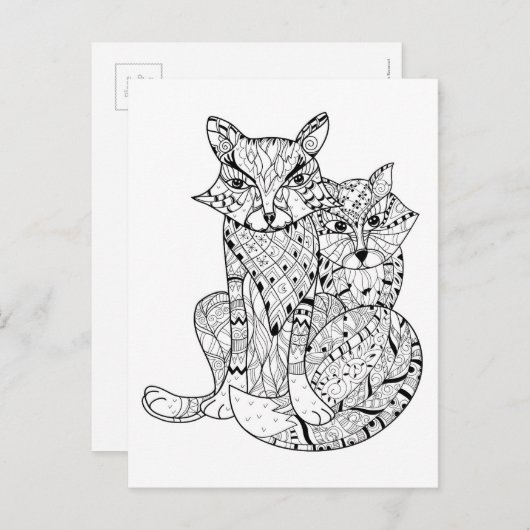 Carte Postale Boho Fox Doodle (Devant / Derrière)