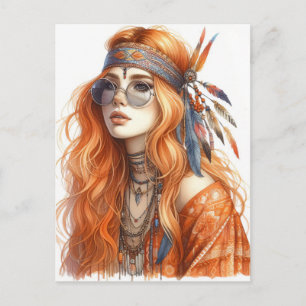 Carte Postale Boho Girl IA Art Mode Bohème
