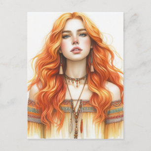 Carte Postale Boho Girl IA Art Mode Bohème