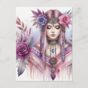 Carte Postale Boho Girl IA Art Mode Bohème