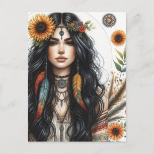 Carte Postale Boho Girl IA Art Mode Bohème