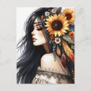 Carte Postale Boho Girl IA Art Mode Bohème