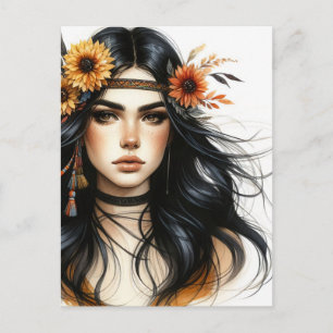 Carte Postale Boho Girl IA Art Mode Bohème