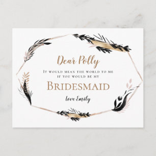 Carte Postale Boho Gold Black Feathermes Feuilles Demande d'aide