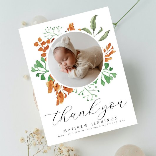 Carte Postale Boho Green Baby shower photo Merci