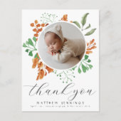 Carte Postale Boho Green Baby shower photo Merci (Devant)