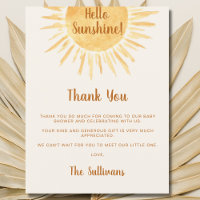 Boho Hello Sunshine Baby Shower Remerciement