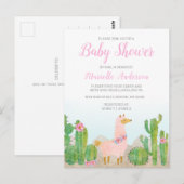 Carte Postale Boho Llama Baby shower d'aquarelle rose par courri (Devant / Derrière)