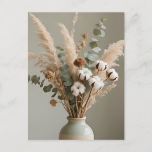 Carte Postale Boho Pampas Coton Eucalyptus Floral Neutre