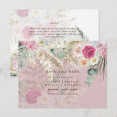 Carte Postale BOHO Pampas Grass Floral Mariage Enregistrer La Da (Devant / Derrière)