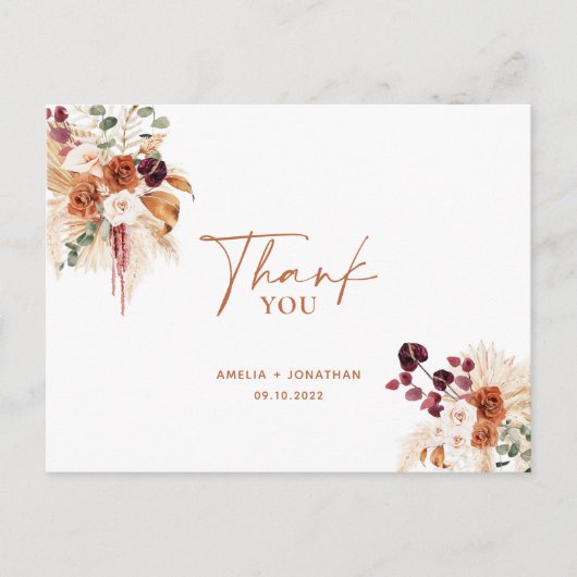 Carte postale Boho Pampas Terracotta Merci (Devant)