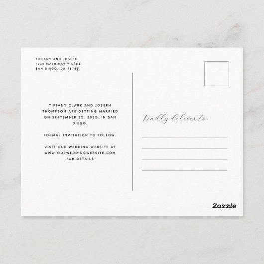 Carte Postale Boho Photo Arch Navy Blue Enregistrer la date (Dos)