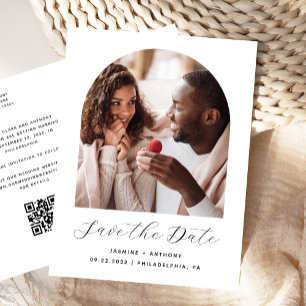 Carte Postale Boho Photo Arch noir blanc QR Code Enregistrer la 