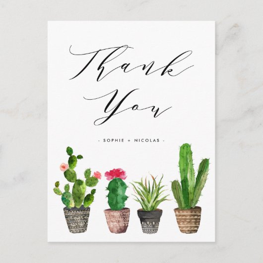 Carte Postale Boho Poted Succulent et Cactus Mariage Merci (Devant)