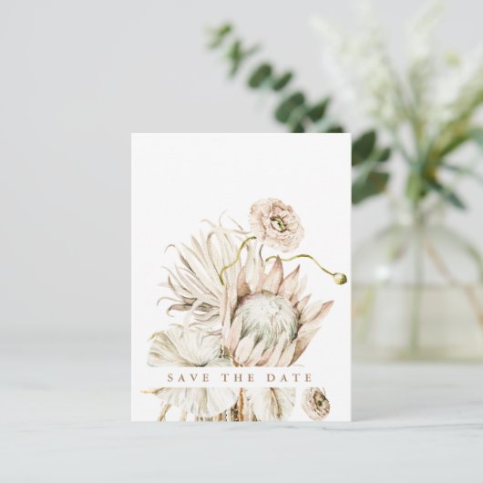 Carte Postale Boho Protéa Herbe de Pampas Enregistrer la Date Ph (Debout devant)