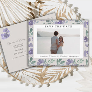 Carte Postale Boho Purple Aquarelle Floral Enregistrer la date