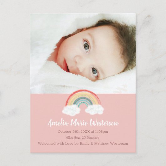 Carte Postale Boho Rainbow Baby shower rose (Devant)