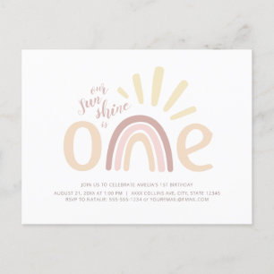 Carte Postale Boho Rainbow et Sunshine 1er anniversaire Invitati