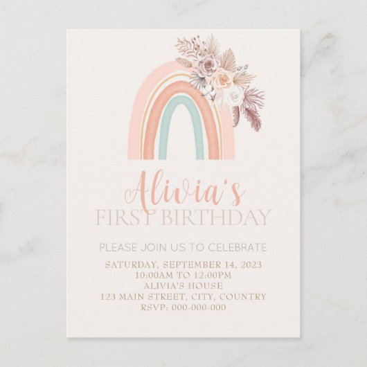 Carte Postale Boho Rainbow Watercolor Premier anniversaire (Devant)