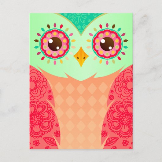 Carte Postale Boho Red & Green Owl (Devant)