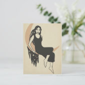 Carte Postale Boho retro femme étoiles long cheveux croissant lu (Debout devant)