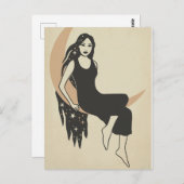 Carte Postale Boho retro femme étoiles long cheveux croissant lu (Devant / Derrière)