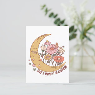 Carte Postale Boho Retro Fleurs Lune Vibe Été Prendre Un Moment
