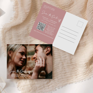 Carte Postale Boho rose Dusty simple Enregistrer la date Code QR