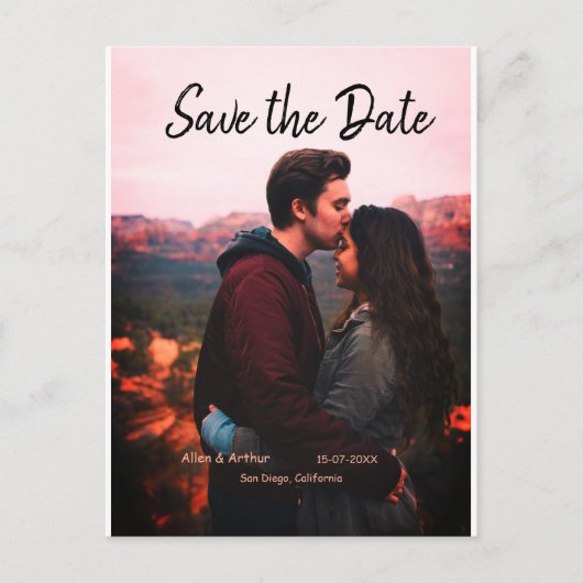 Carte Postale boho rose enregistrer la date QR ajouter le nom du (Devant)